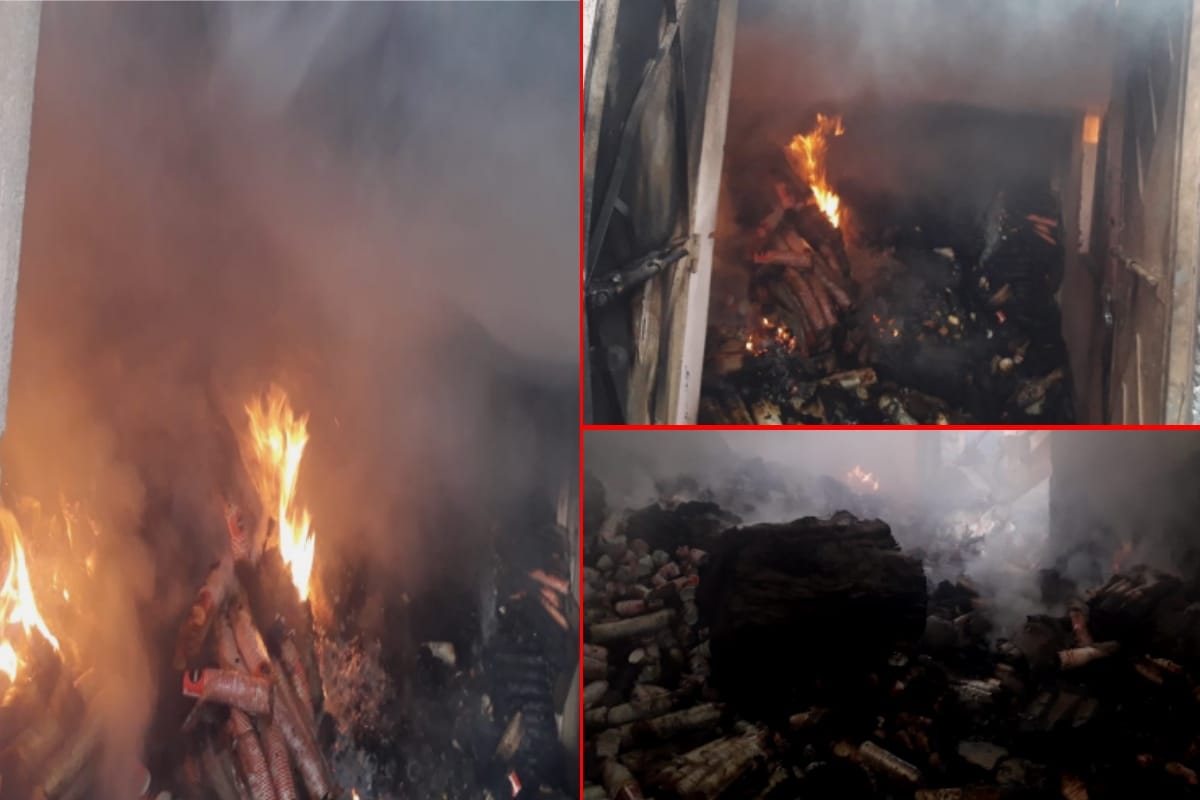 Fierce fire in two warehouses of paper glass making factory in shamli UP