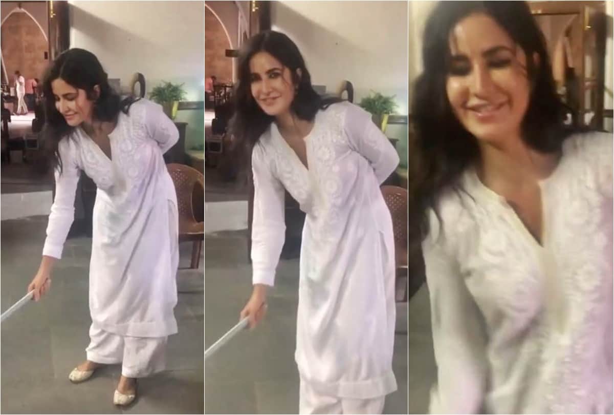 Katrina Kaif Broom viral video on Sooryavanshi Set starrer Akshay kumar by Rohit Shetty