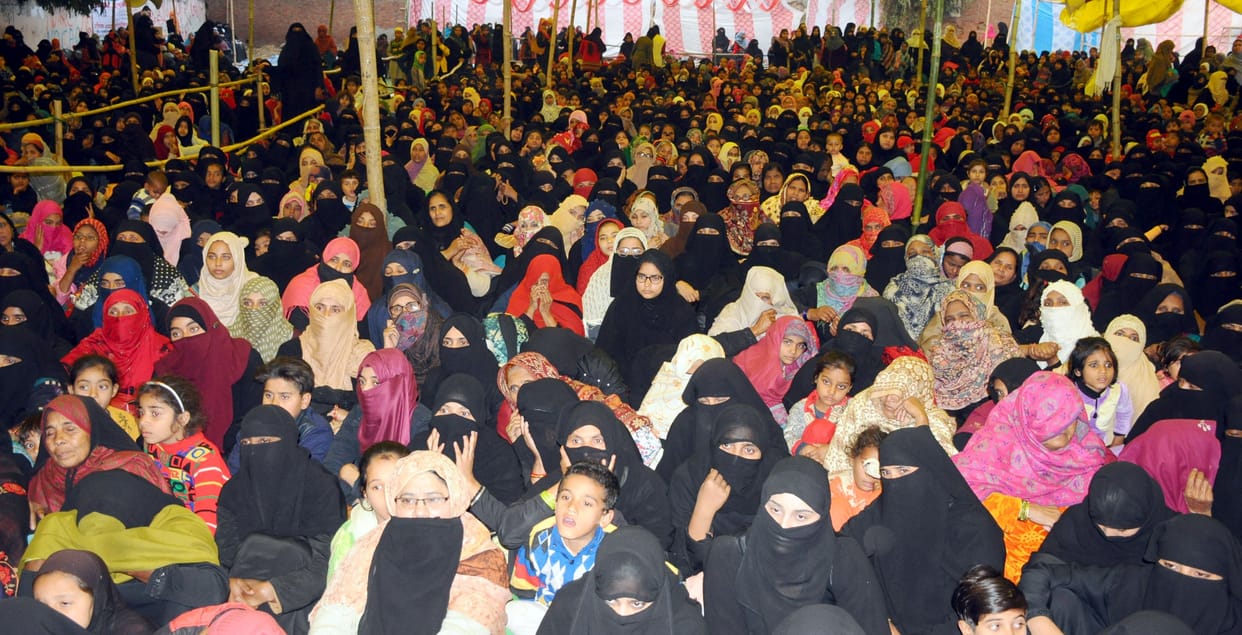 protest on caa in sambhal