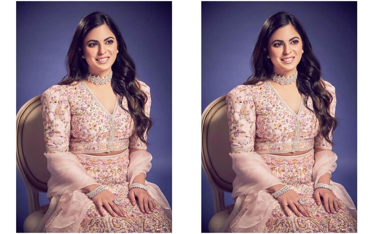 Isha Ambani wore a gorgeous blush pink lehenga For Armaan Jain wedding