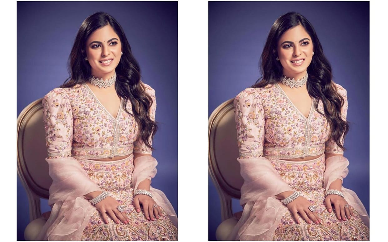 Isha Ambani wore a gorgeous blush pink lehenga For Armaan Jain wedding