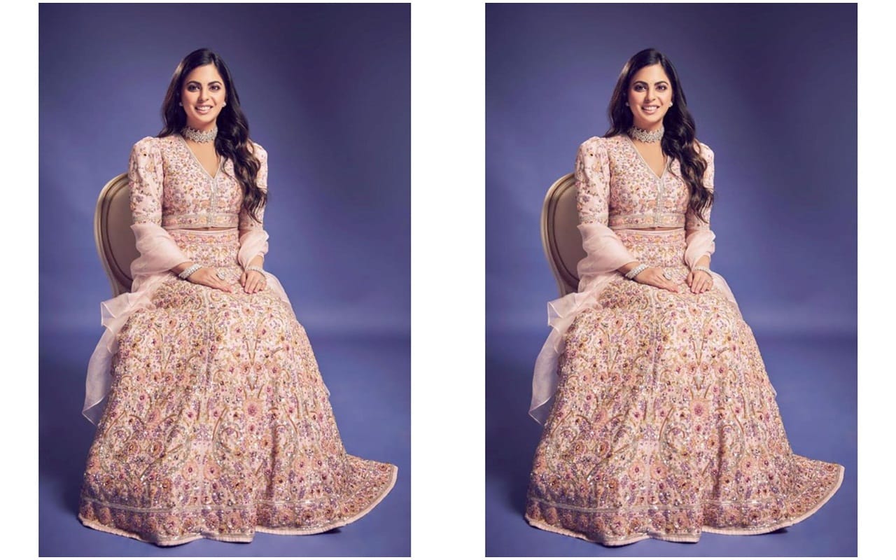 Isha Ambani wore a gorgeous blush pink lehenga For Armaan Jain wedding