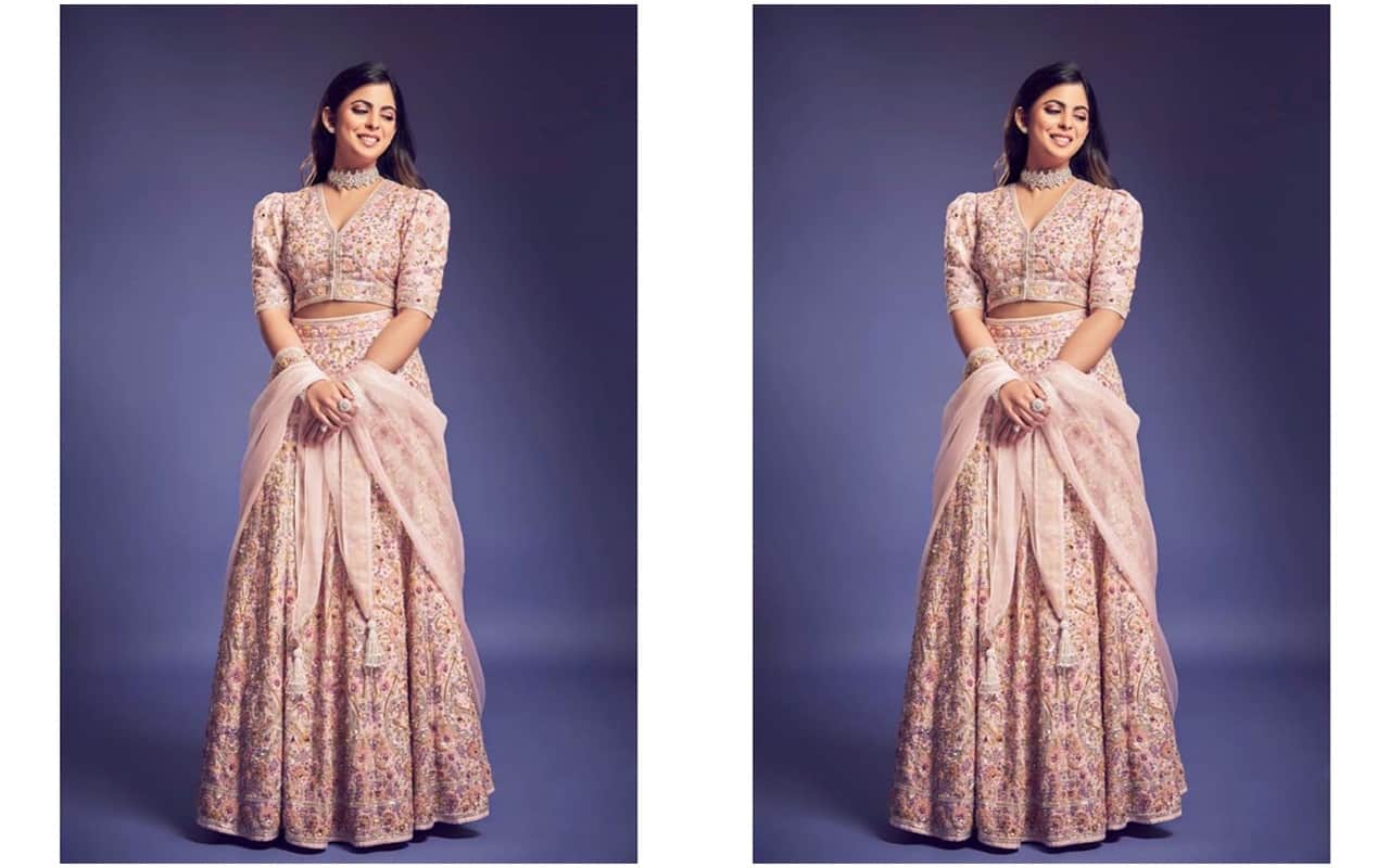 Isha Ambani wore a gorgeous blush pink lehenga For Armaan Jain wedding