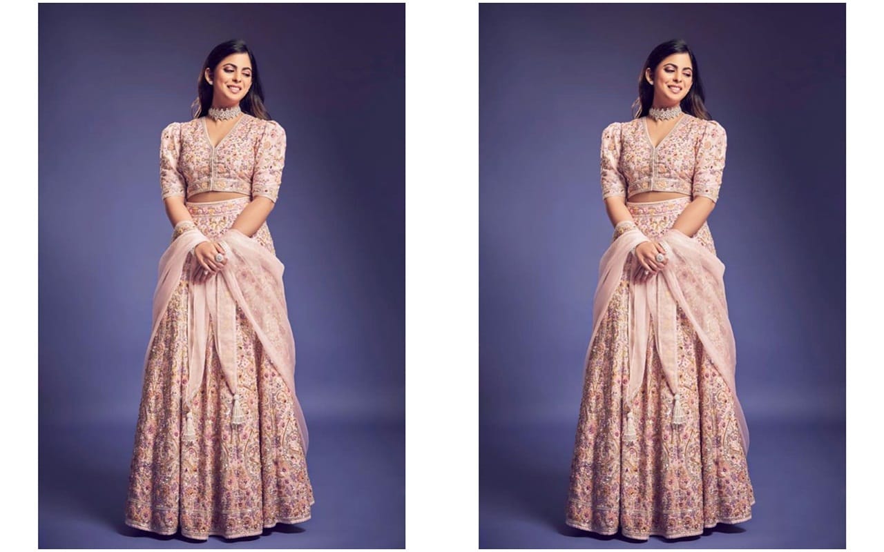 Isha Ambani wore a gorgeous blush pink lehenga For Armaan Jain wedding