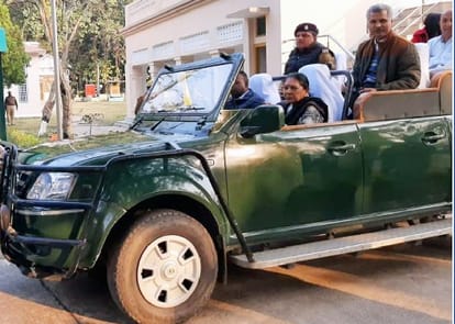 UP Governor Anandi Ben Patel arrives in Dudhwa with family