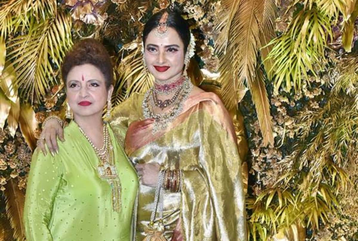 rekha with sister radha attend armaan jain and anissa malhotra wedding reception