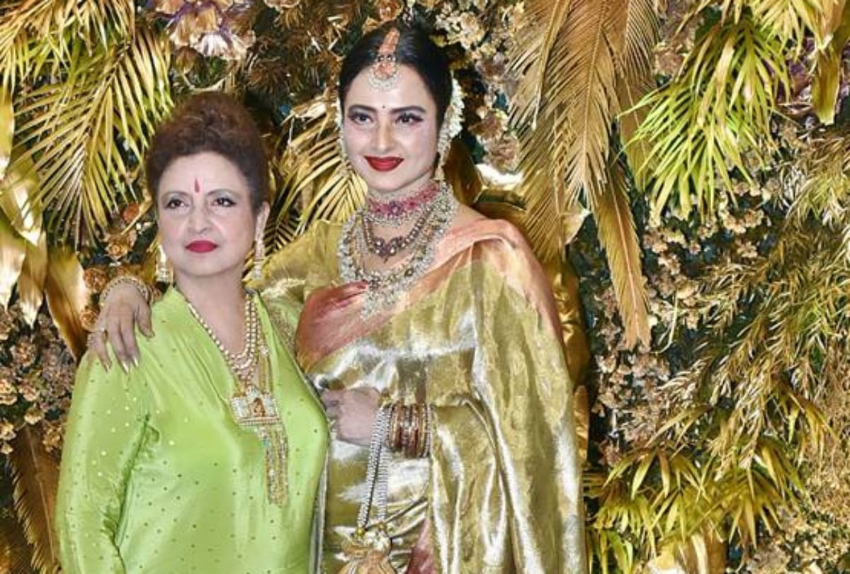 rekha with sister radha attend armaan jain and anissa malhotra wedding reception