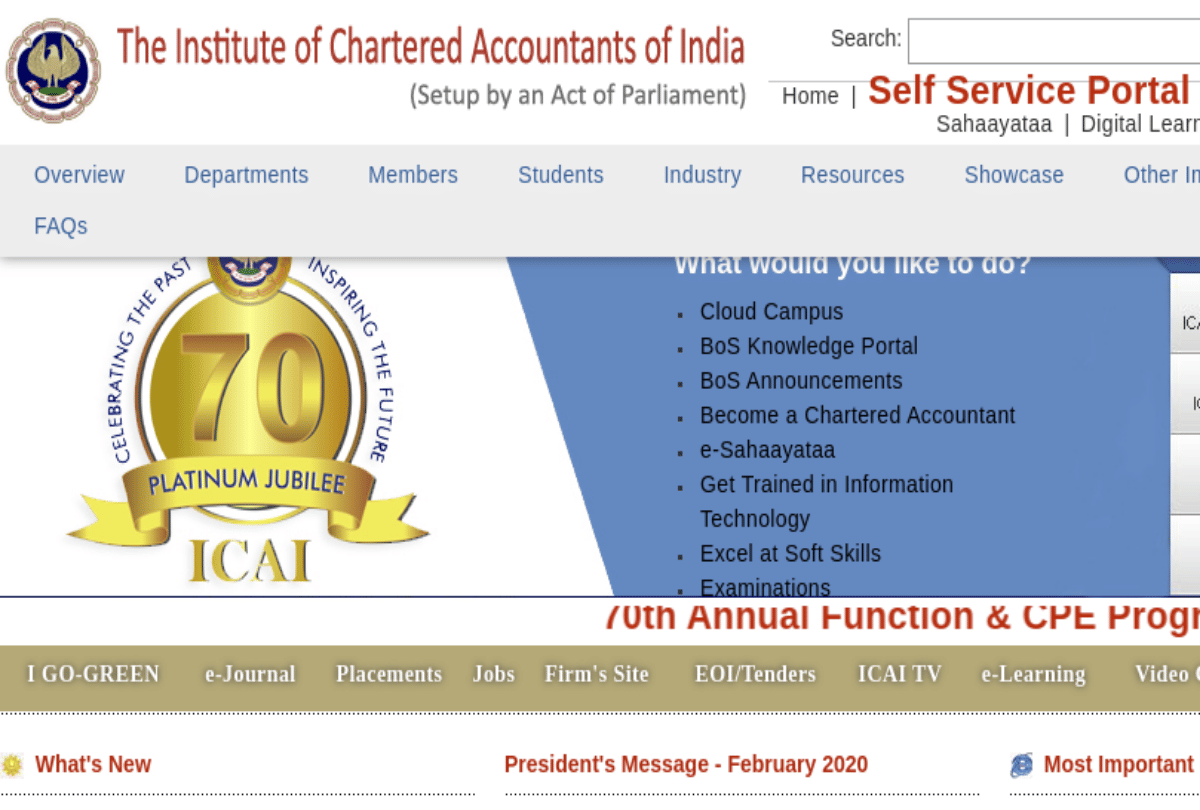 ICAI CA 2020 exam registration appication link and process details