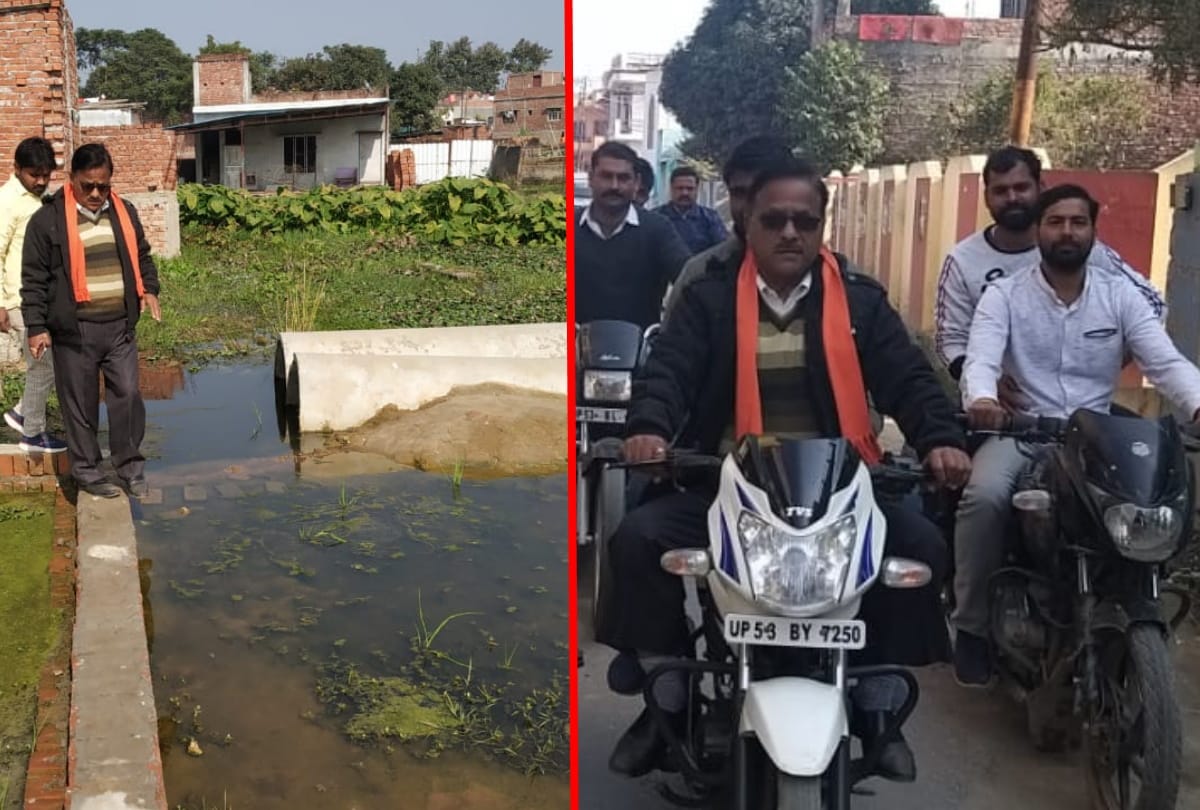 MLA Dr. RMD aggrawal bike traveling Investigated drains and reservoirs in gorakhpur