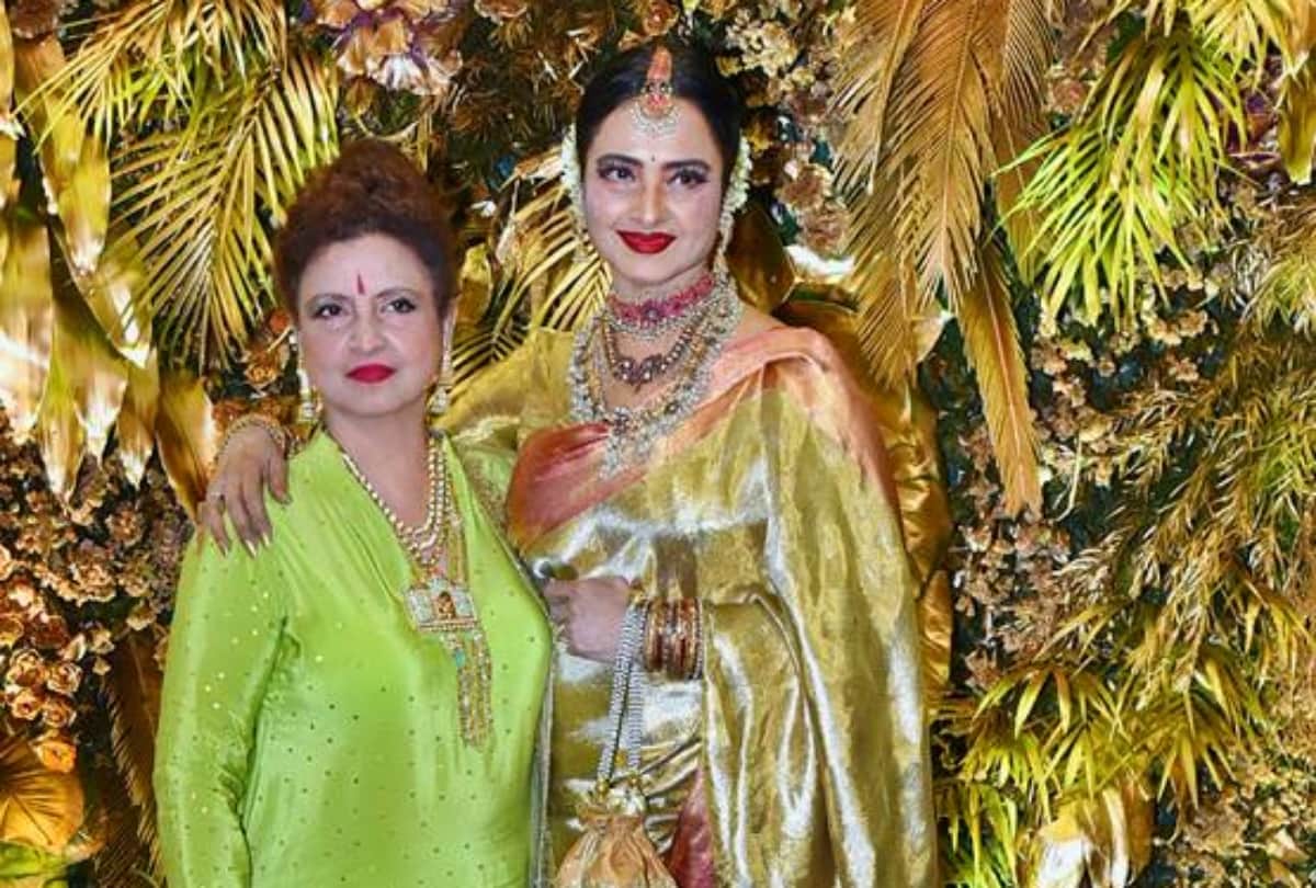 rekha with sister radha attend armaan jain and anissa malhotra wedding reception