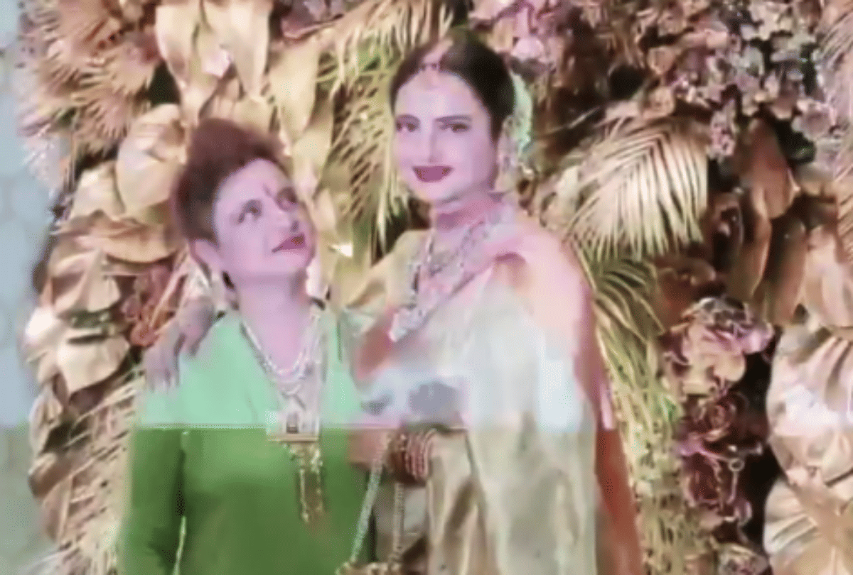 rekha with sister radha attend armaan jain and anissa malhotra wedding reception