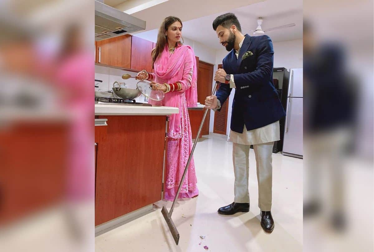 gurdas maan son Gurickk Maan cleaning home after marriage with Simran Kaur Mundi