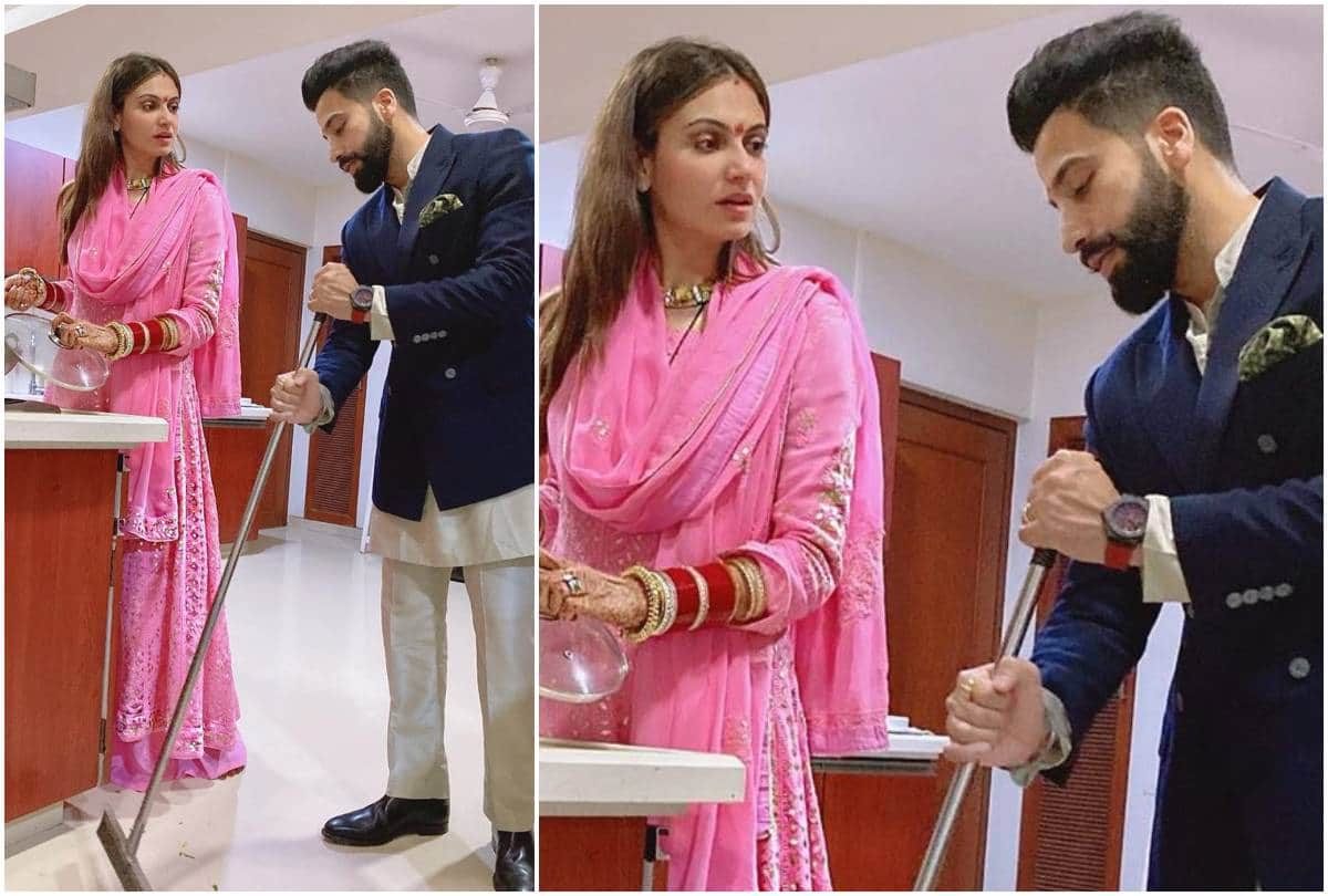 gurdas maan son Gurickk Maan cleaning home after marriage with Simran Kaur Mundi