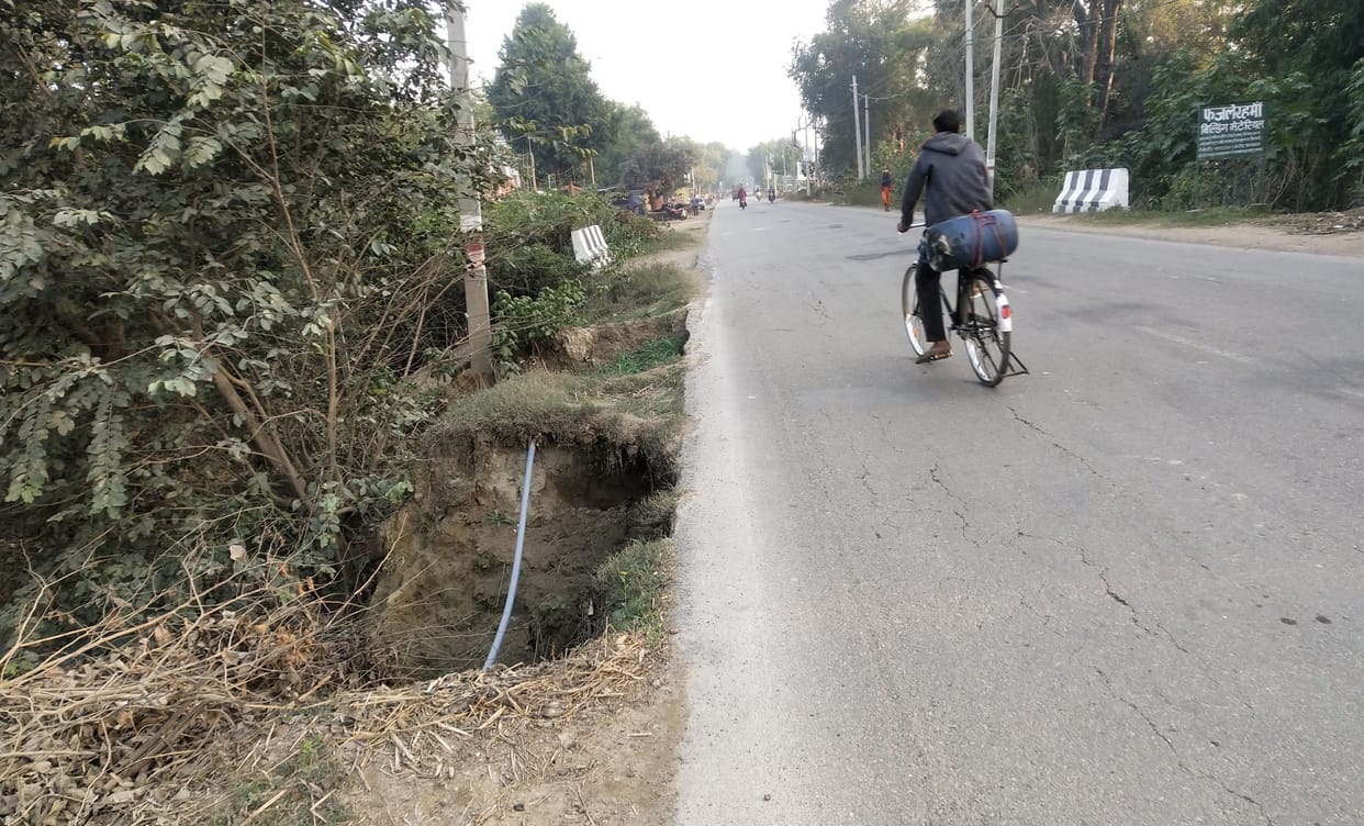School children struggling with waterlogging