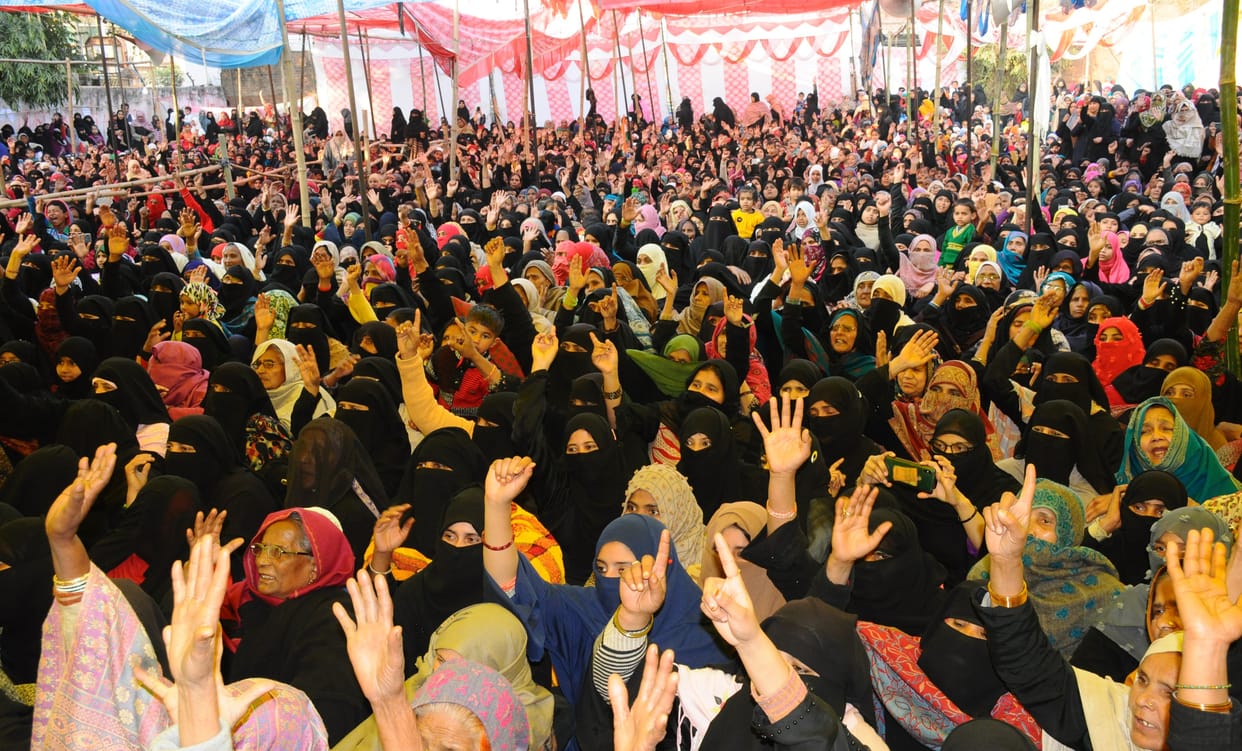 protest on caa in sambhal