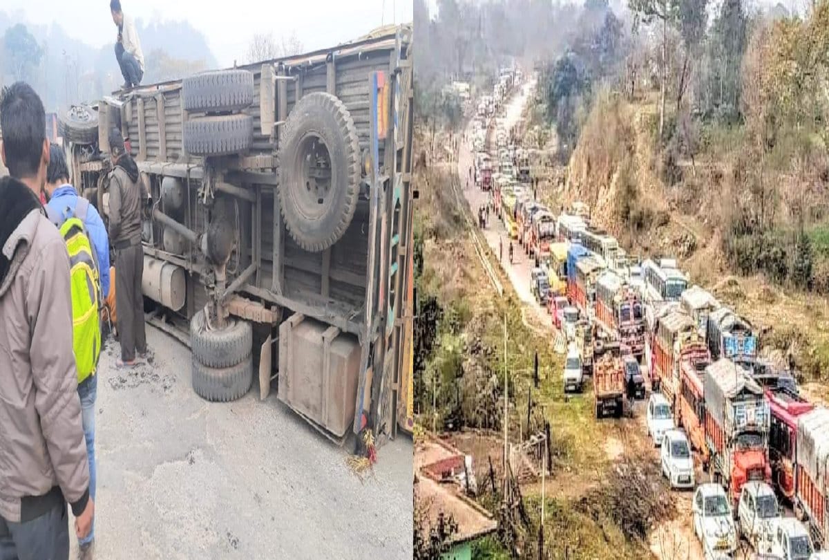 Truck overturns on Shimla-Dharamshala National Highway, traffic stalled for four hours