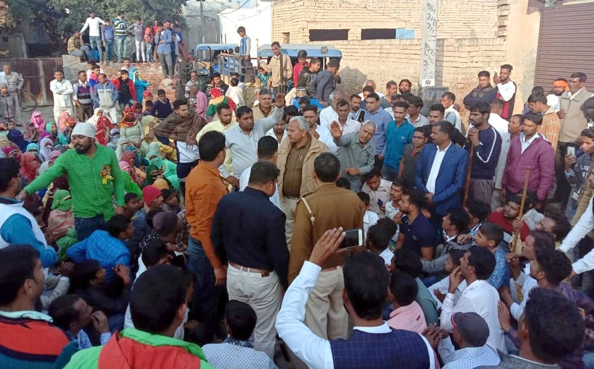 young man throws brick at singhana village on guru ravidas shobha yatra