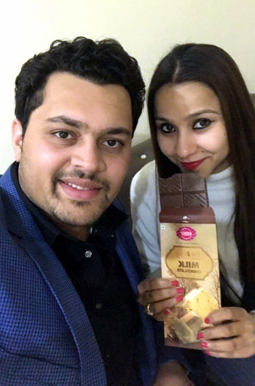 The sweetness of love increased by feeding chocolate