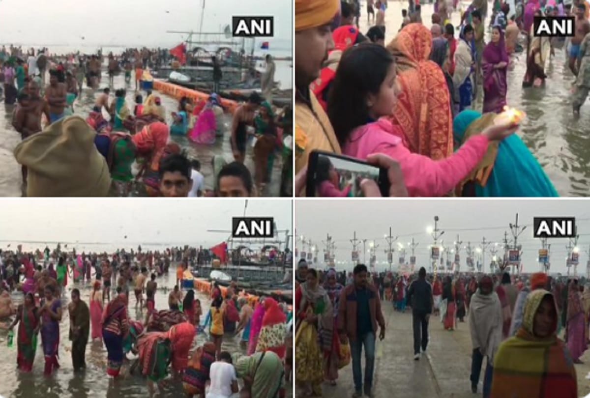 Maghi Purnima Devotees take holy dip at Sangam Prayagraj