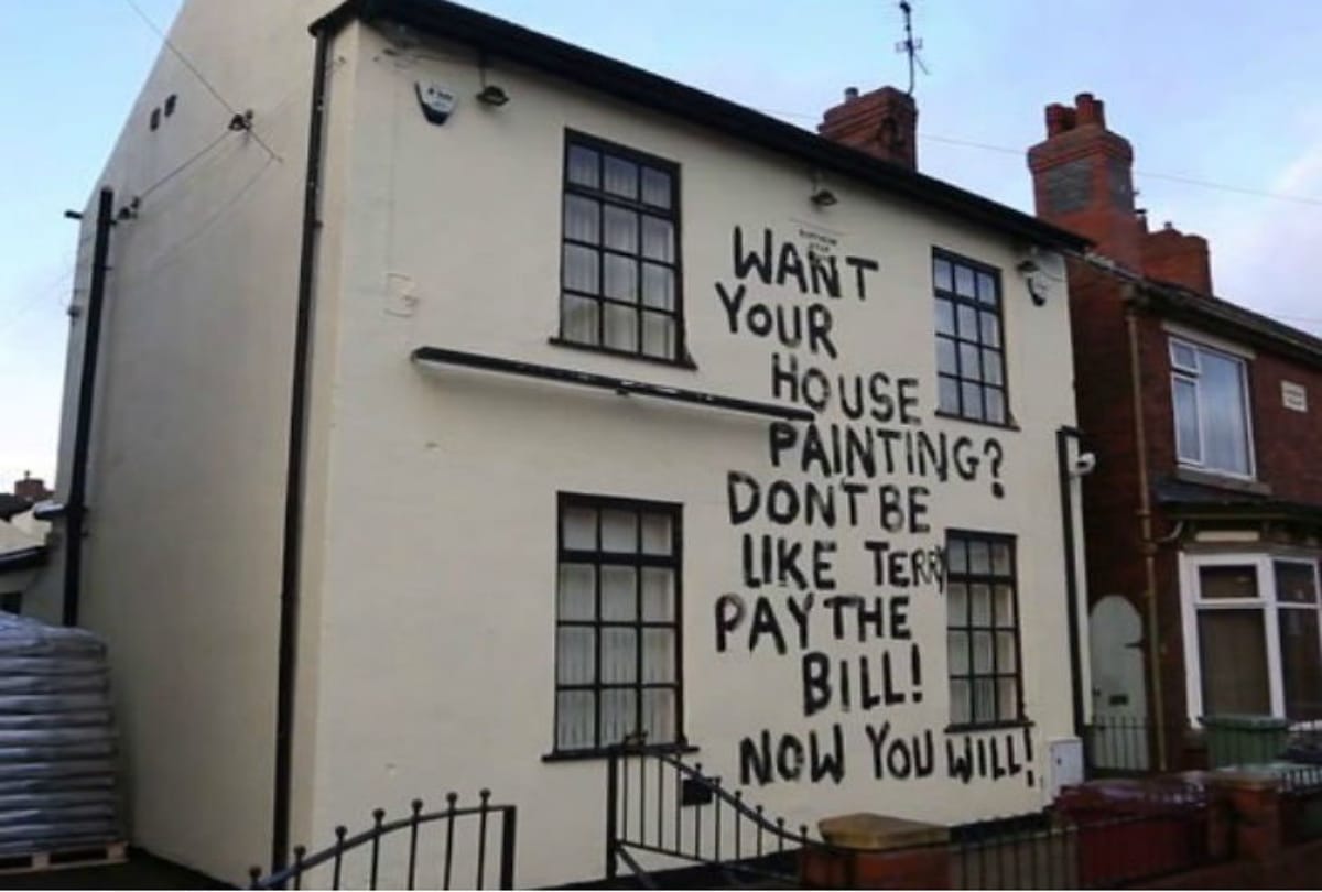 england viral painter writes angry message on building after not getting wages