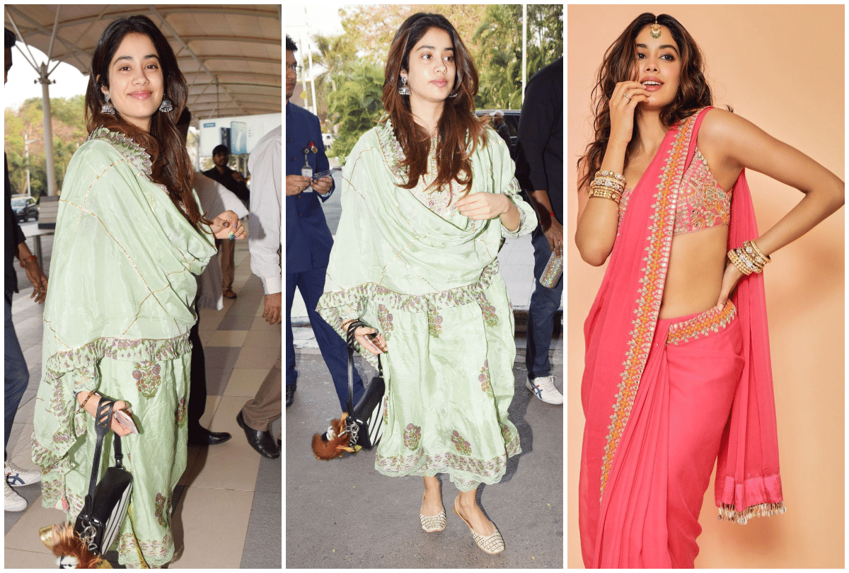 janhvi kapoor no make up look in traditional suit airport viral image