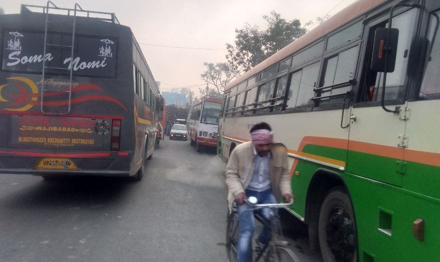 Buses parked outside roadways depot