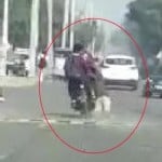 होमगार्ड जवान को घसीटकर ले जाते हुए बाइक सवार।
