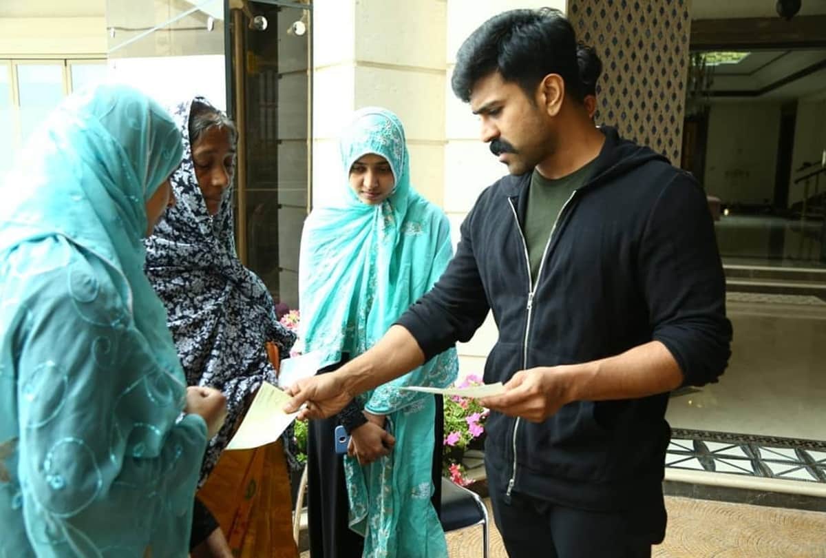 South Superstar Ram Charan met and donated 10 lakhs to Mega fan Noor Mohammed family