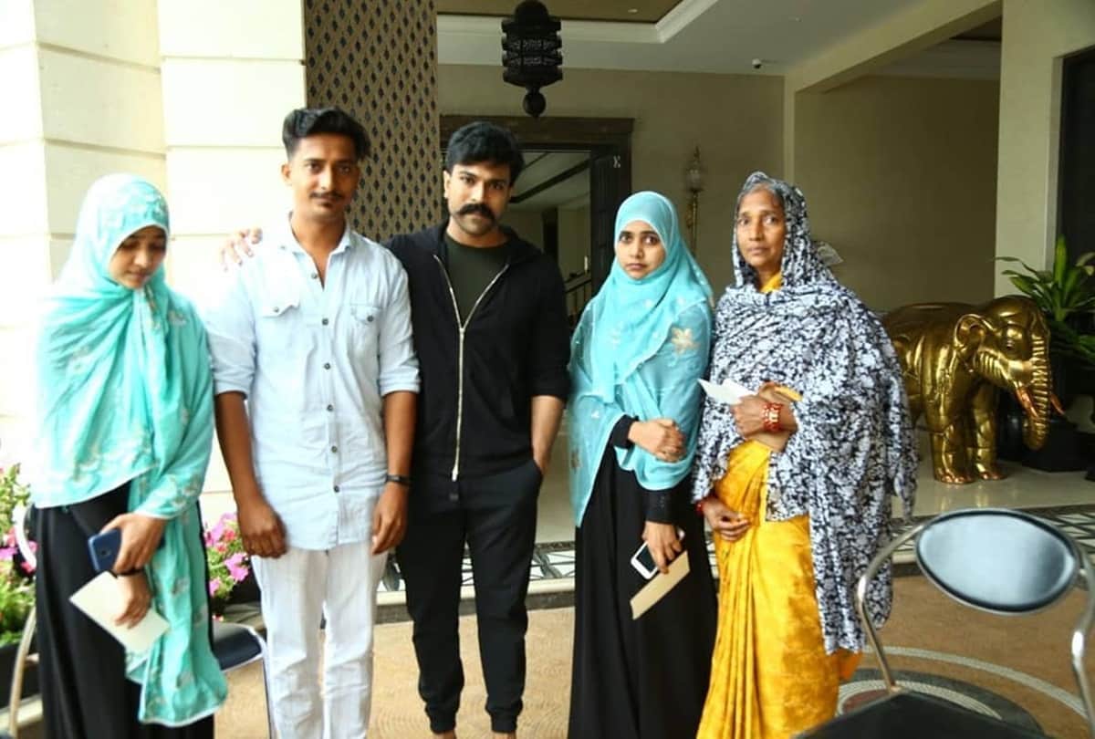 South Superstar Ram Charan met and donated 10 lakhs to Mega fan Noor Mohammed family
