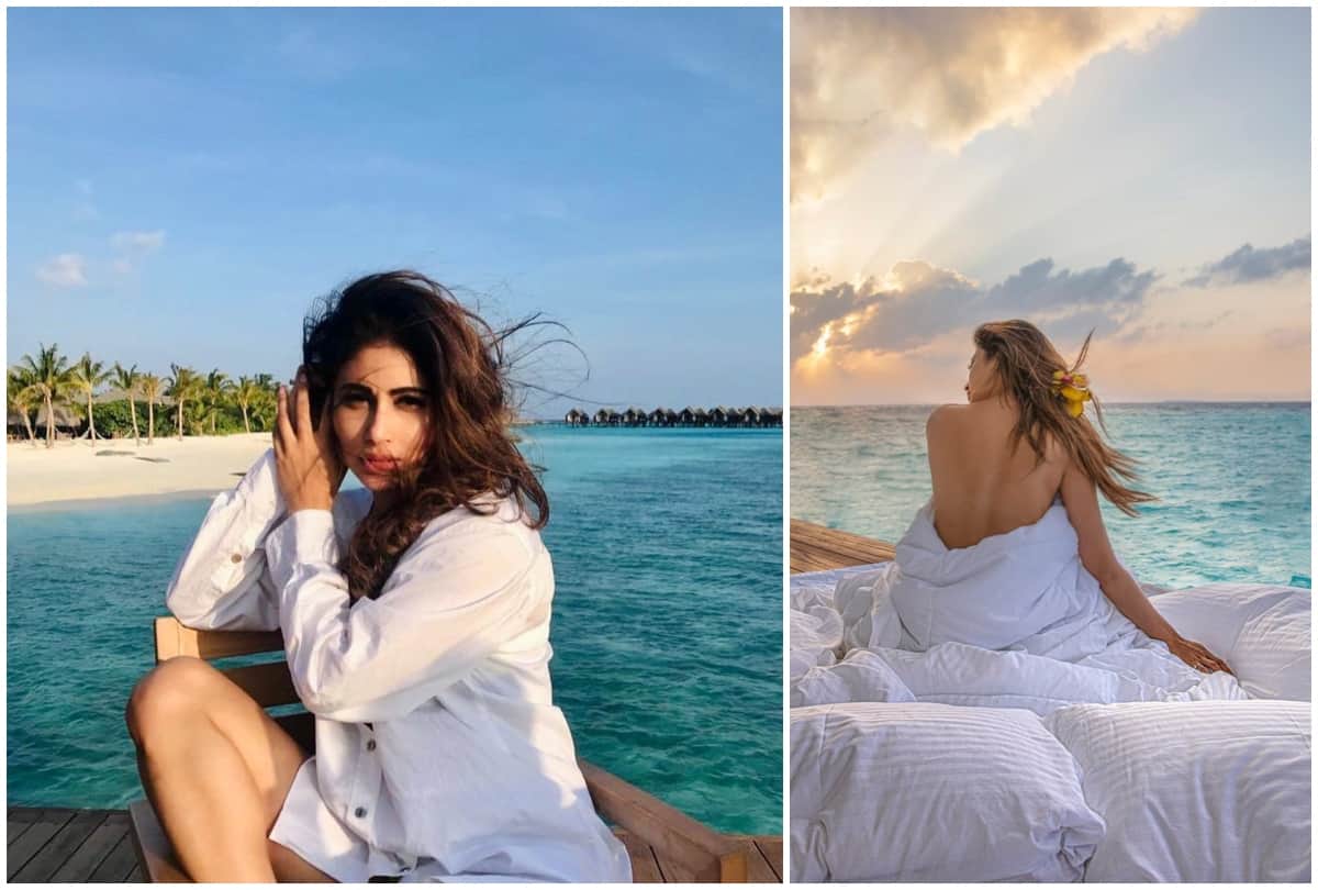mouni roy spend vacation in maldives share photos in sheer white shirt