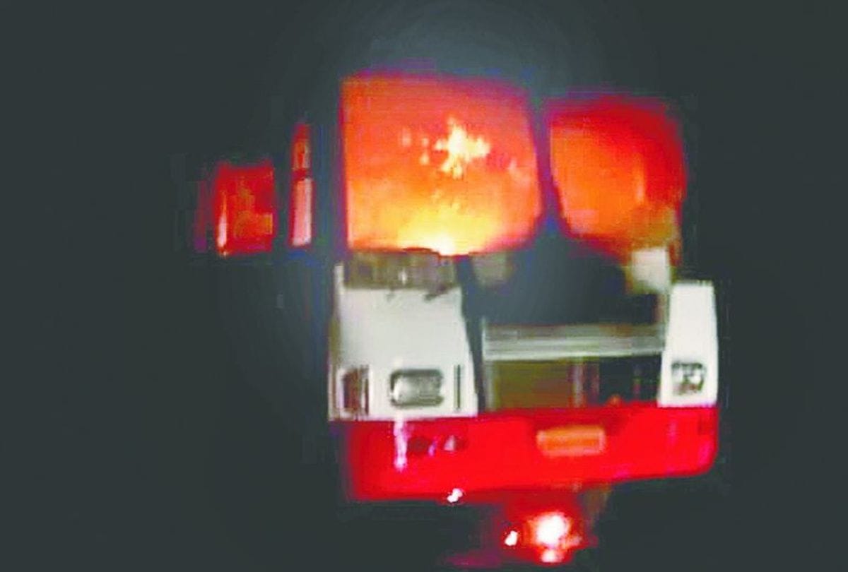 moving roadways bus catches fire in mainpuri