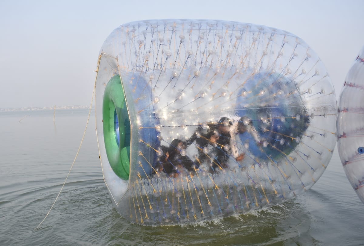 Zorbing ball game stop in Gorakhpur Ramgarh Tal