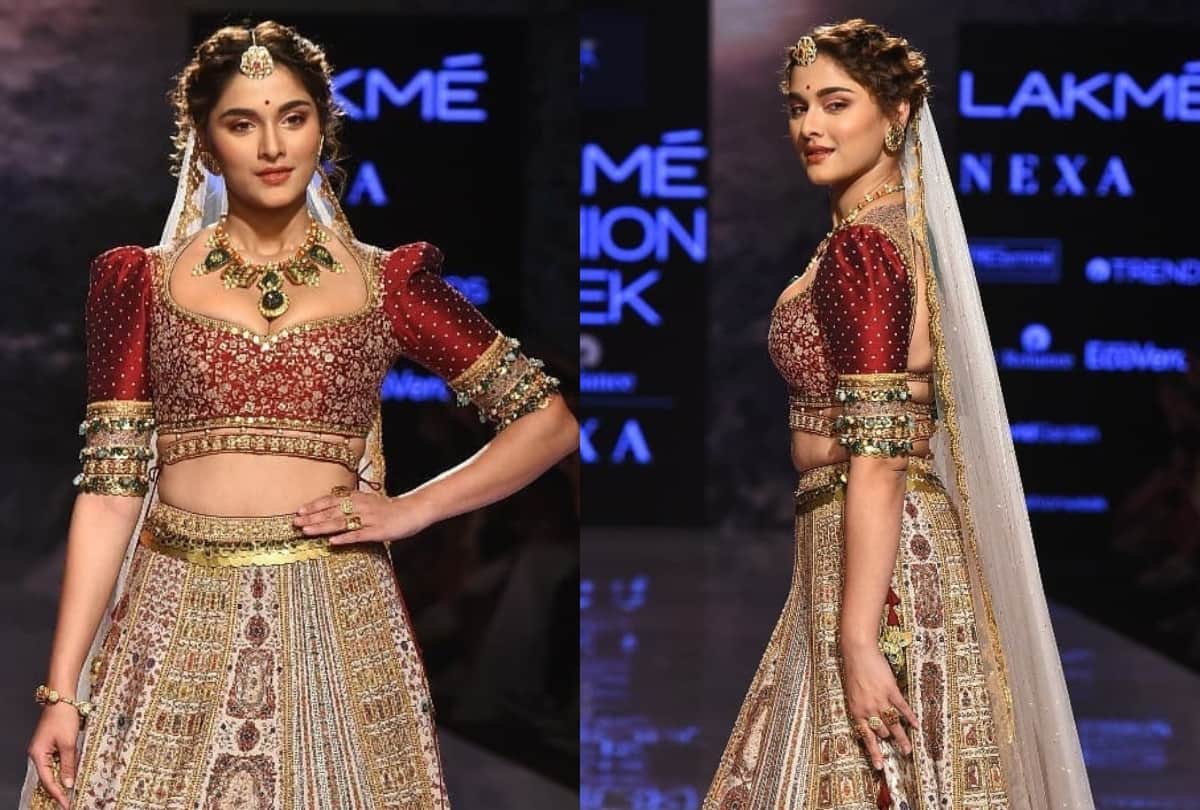 malaika arora flaunts her curvy waist in red lehenga in lakme fashion week 2020