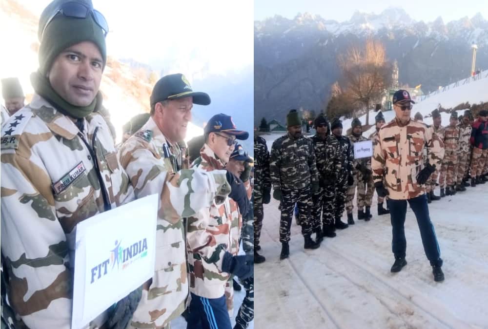 Union Minister kiren Rijiju Doing Morning walk with ITBP Soldiers, Gives Fit india Slogan in Auli