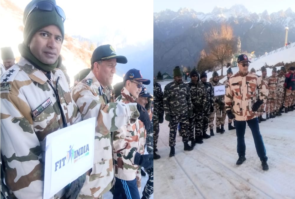 Union Minister kiren Rijiju Doing Morning walk with ITBP Soldiers, Gives Fit india Slogan in Auli