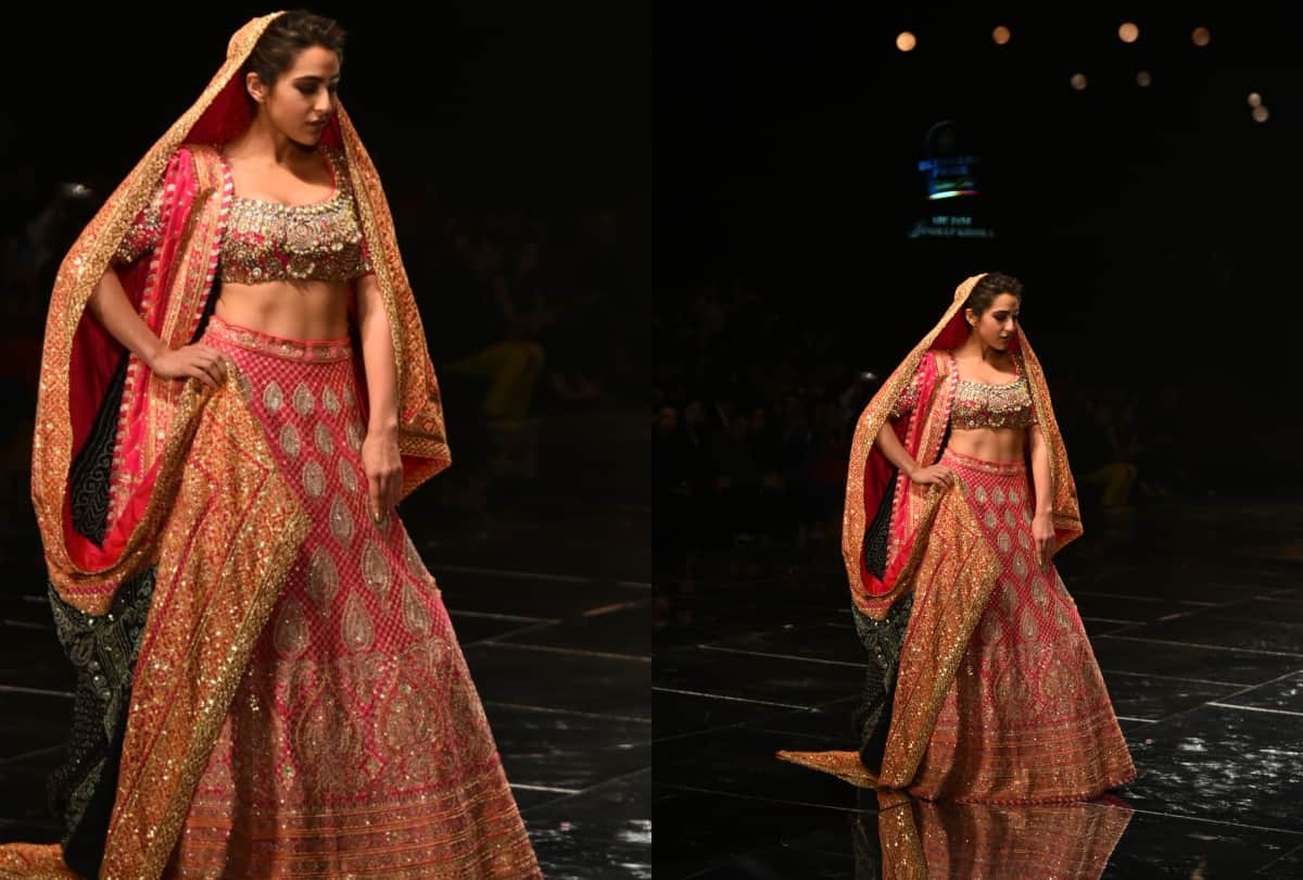 sara ali khan ramp walk in lakme fashion week 2020 in bridal outfit