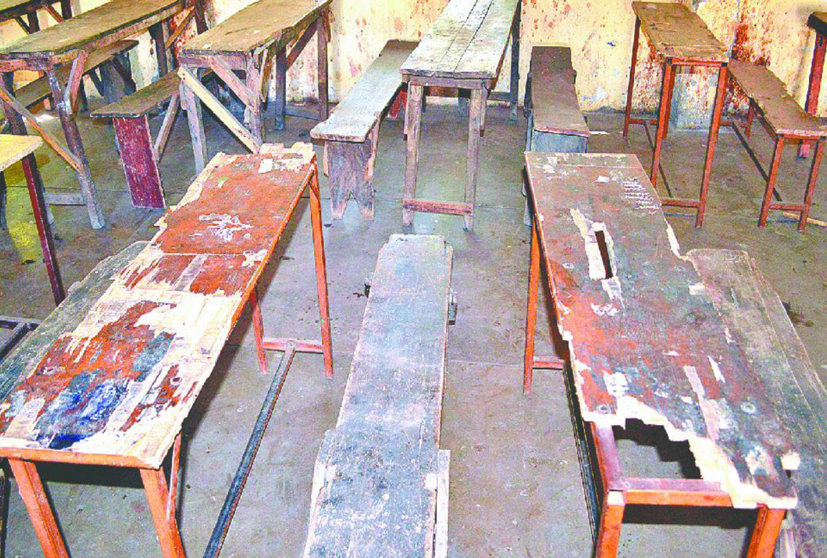 Up Board Exam 2020 Candidates Sit At Broken Furniture In School