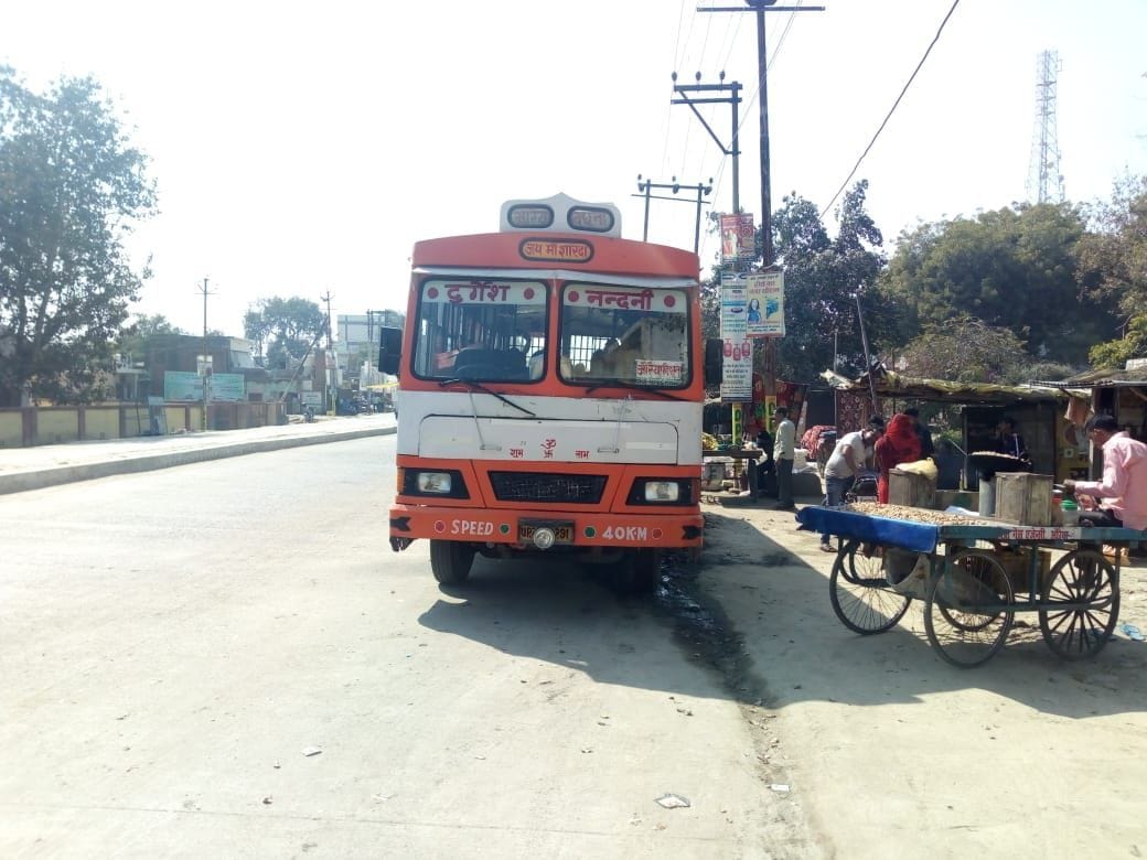 private buses runing in the shape of roadways bus in auraiya