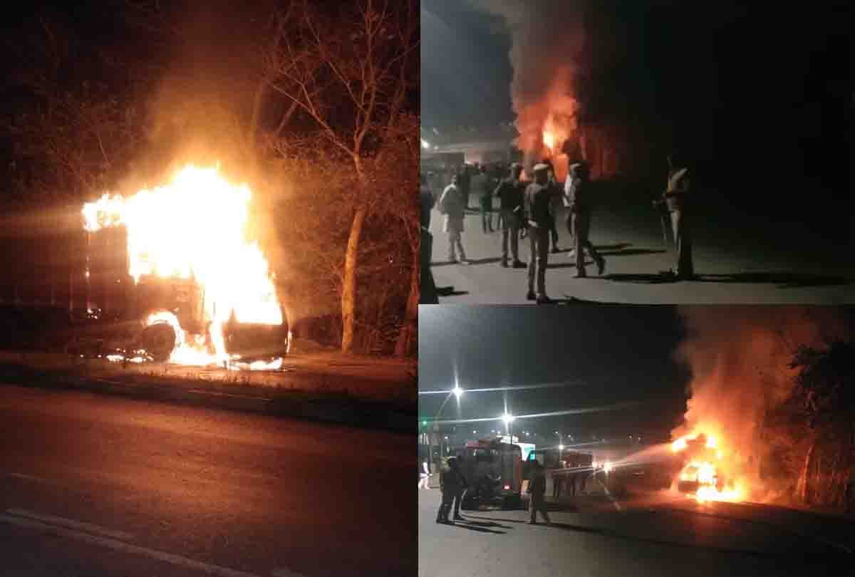 Horrific road accident in Unnao, van fire after collision with truck