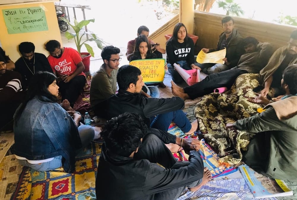 Students sat on dharna for facilities in Central University.
