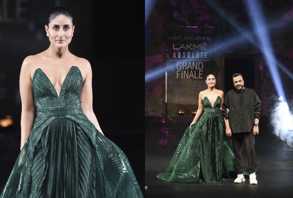 kareena kapoor look bold and beautiful in green gown at lakme fashion week 2020