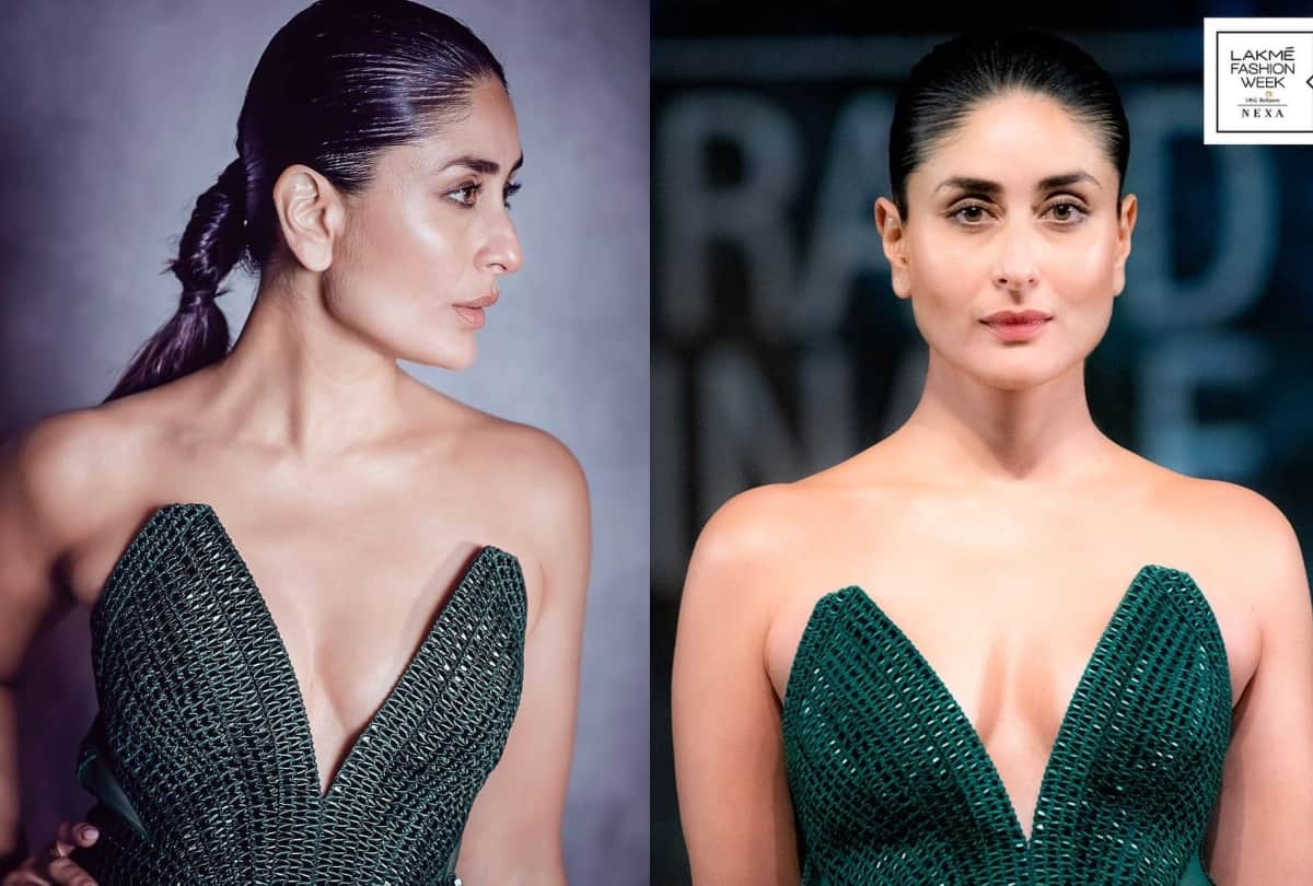 kareena kapoor look bold and beautiful in green gown at lakme fashion week 2020