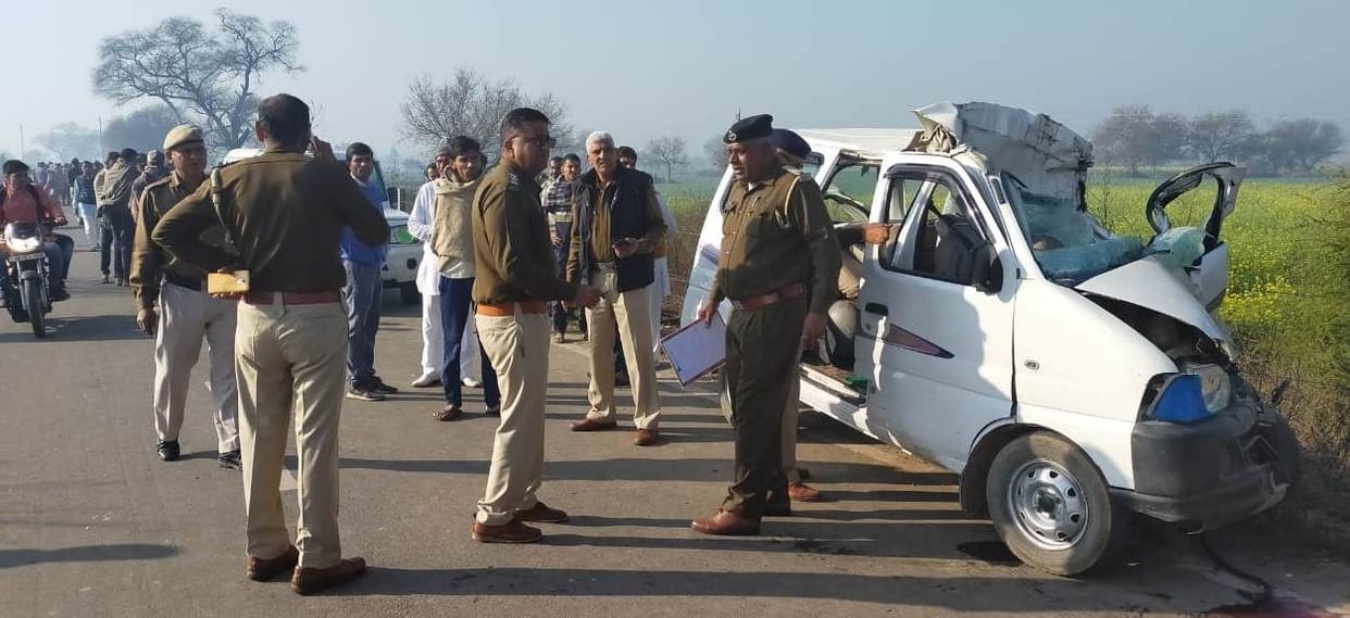 Eco van collided with standing dumper, six barati including driver killed, six injured