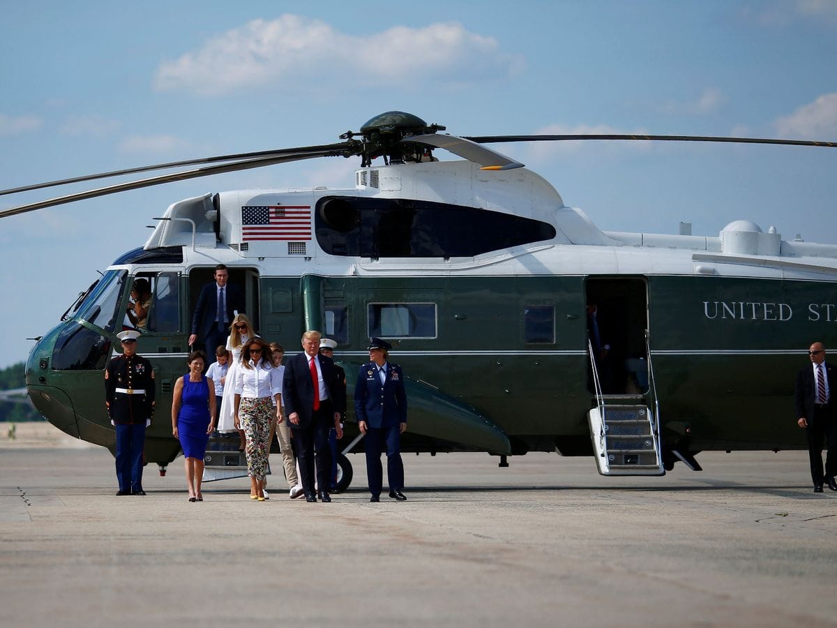 Us President Donald Trump Official vehicles, air force one to marine one helicopter
