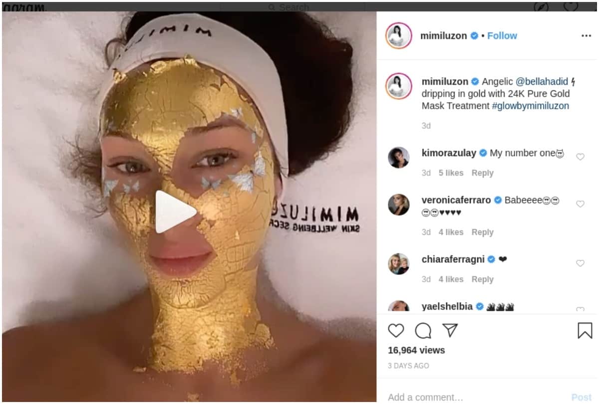 supermodel bella hadid takes 24k gold face treatment for london fashion week 2020