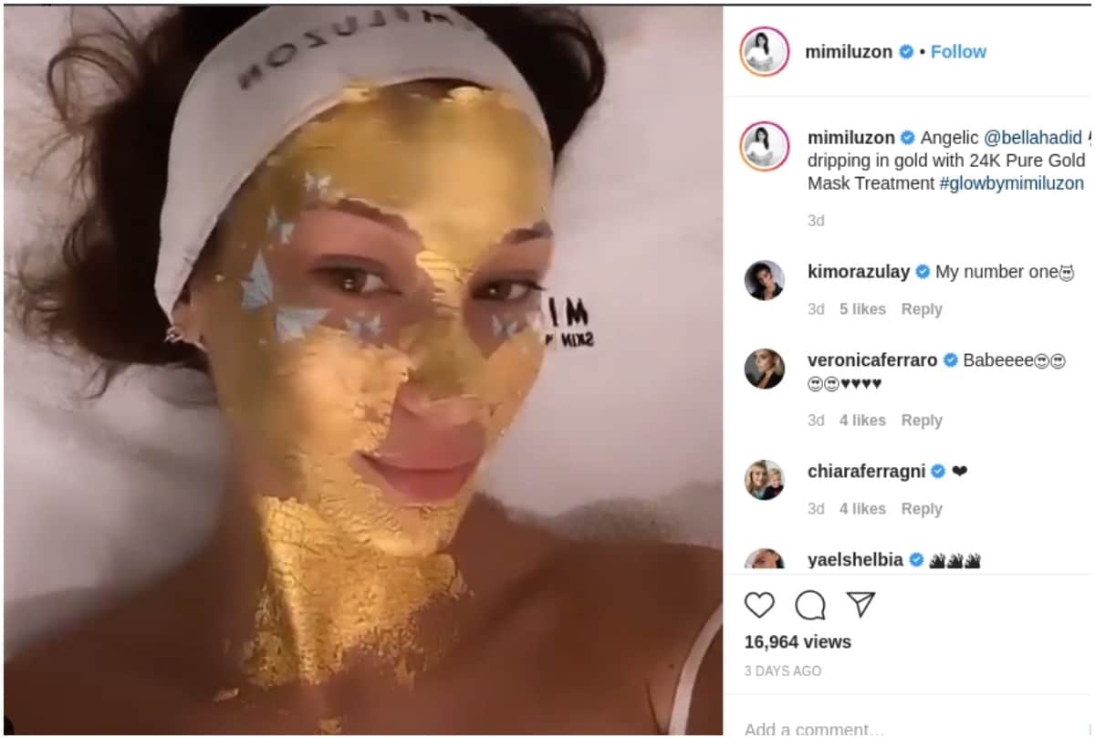 supermodel bella hadid takes 24k gold face treatment for london fashion week 2020