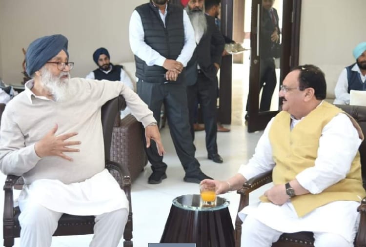 JP Nadda meet with former Punjab chief minister Parkash Singh Badal