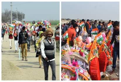 kawad yatra with national flag tiranga on maha shivaratri 2020 in kasganj
