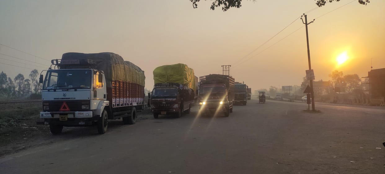 Heavy vehicles stopped on state highway