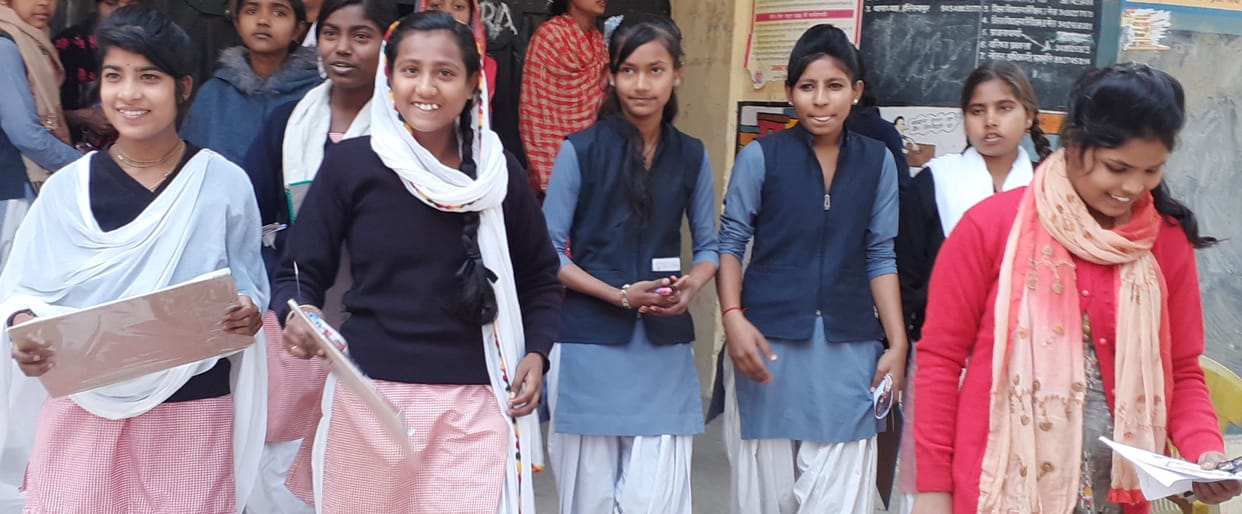 up board exam :  girls student face seen happy due to eassy exam